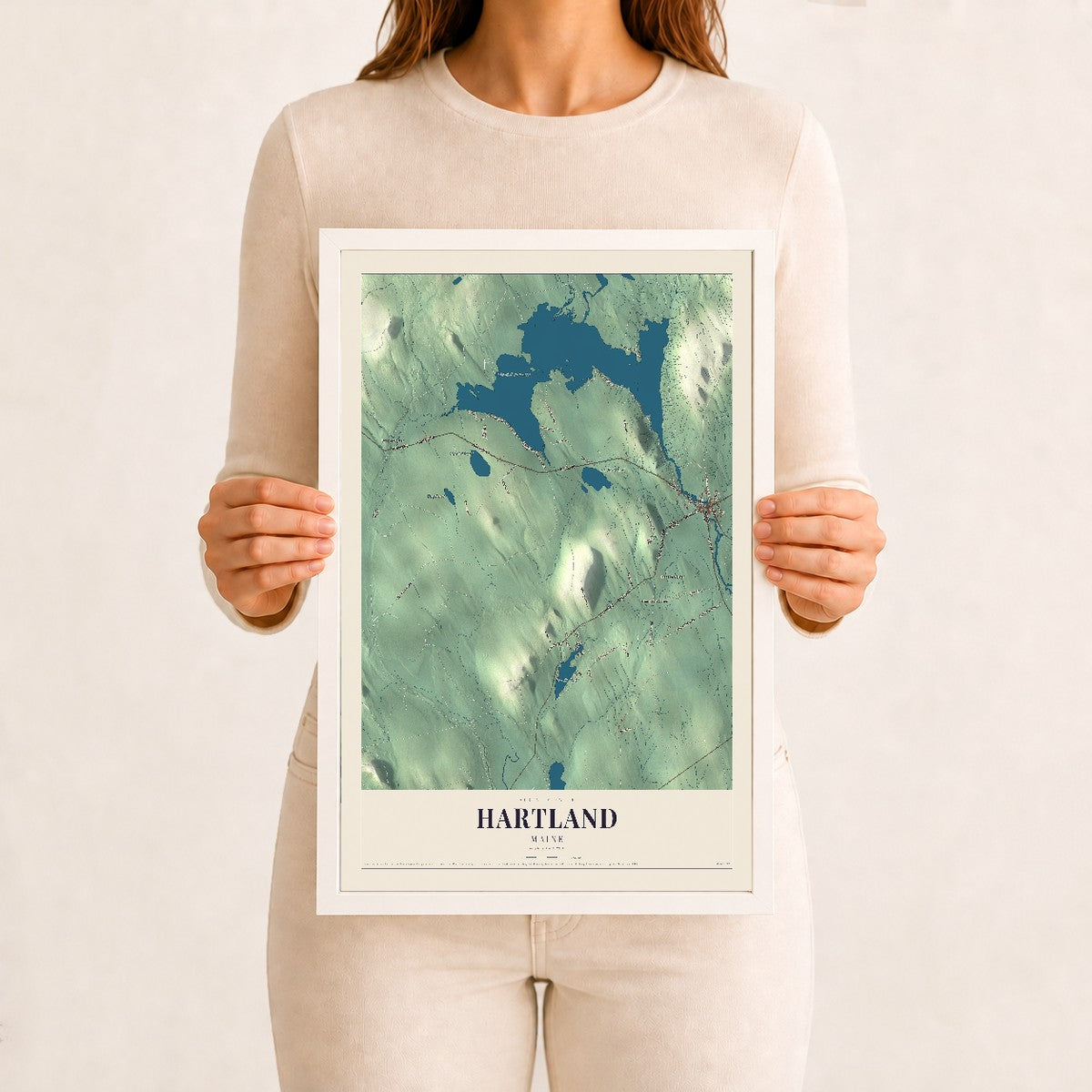 Hartland, Maine map print - 12 x 18 white Ayous wood frame