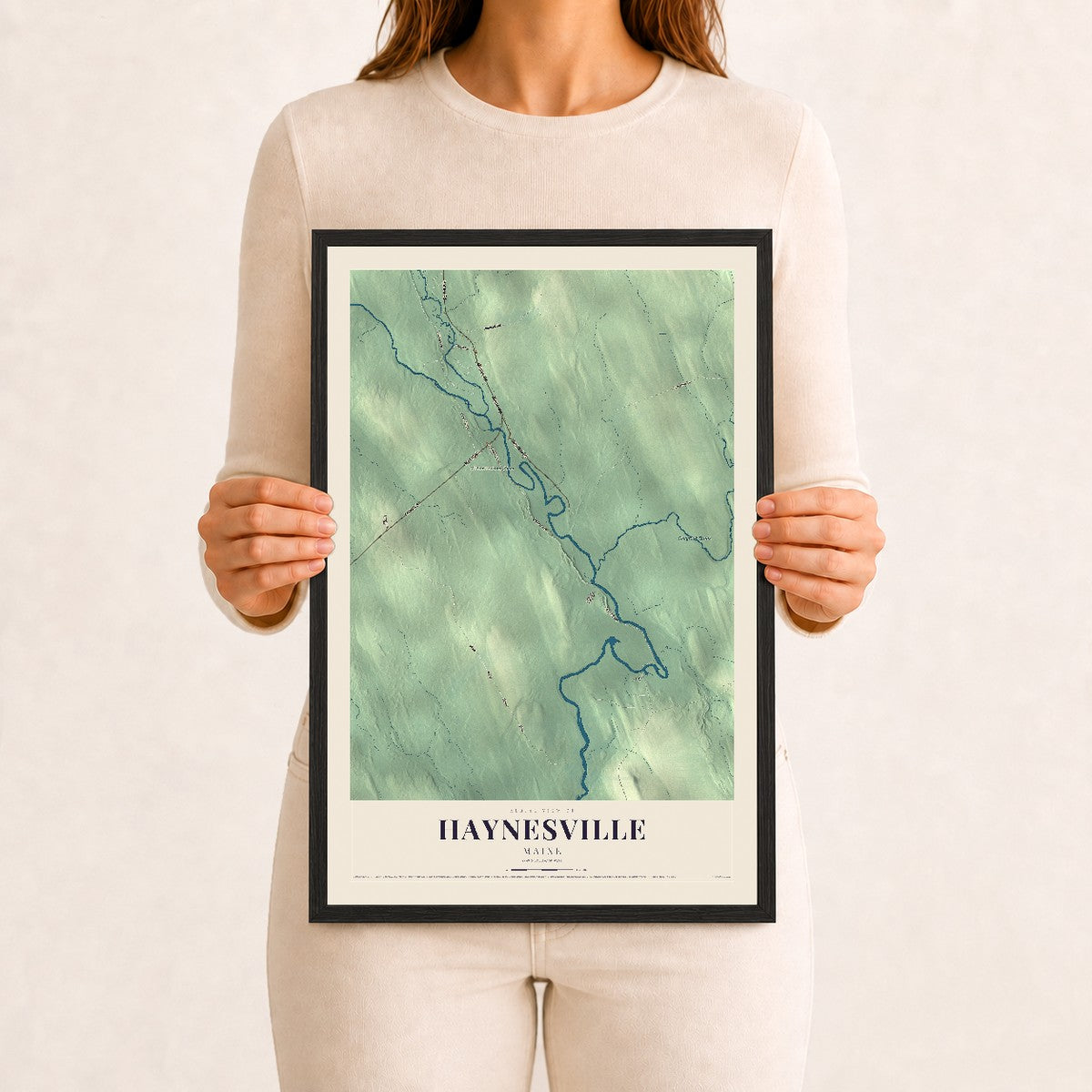 Haynesville, Maine map print - 12 x 18 black Ayous wood frame
