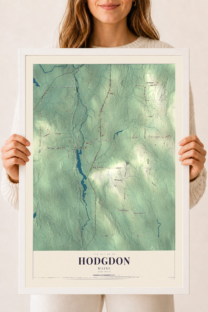 Hodgdon, Maine map print - 18 x 24 white Ayous wood frame