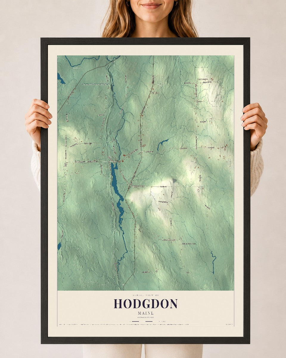 Hodgdon, Maine map print - 24 x 36 black Ayous wood frame