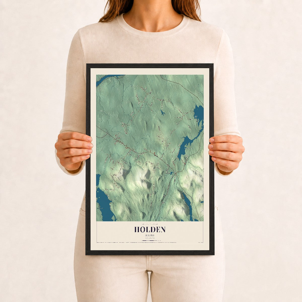 Holden, Maine map print - 12 x 18 black Ayous wood frame