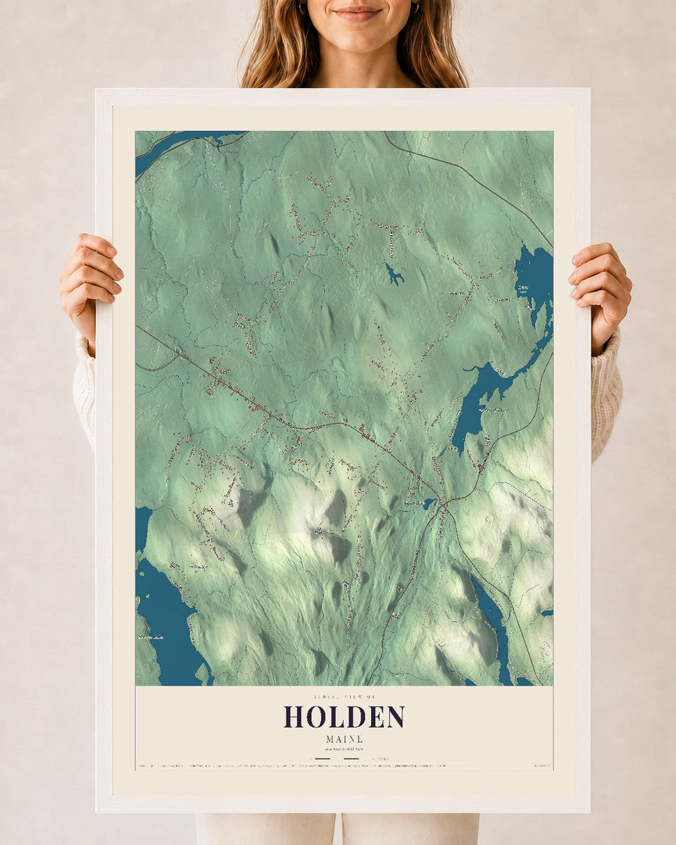 Holden, Maine map print - 24 x 36 white Ayous wood frame