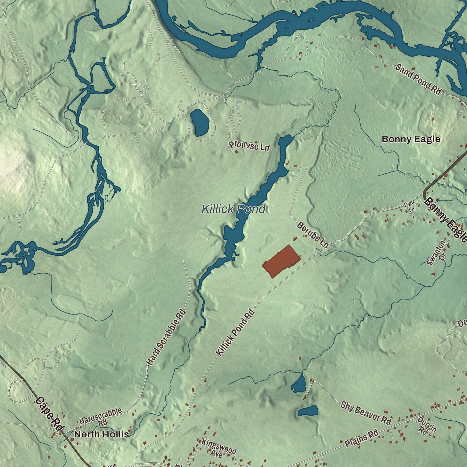 Terrain and local geography detail from the Hollis, Maine map