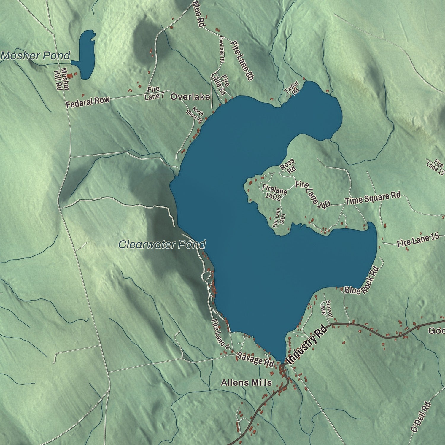 Terrain and local geography detail from the Industry, Maine map