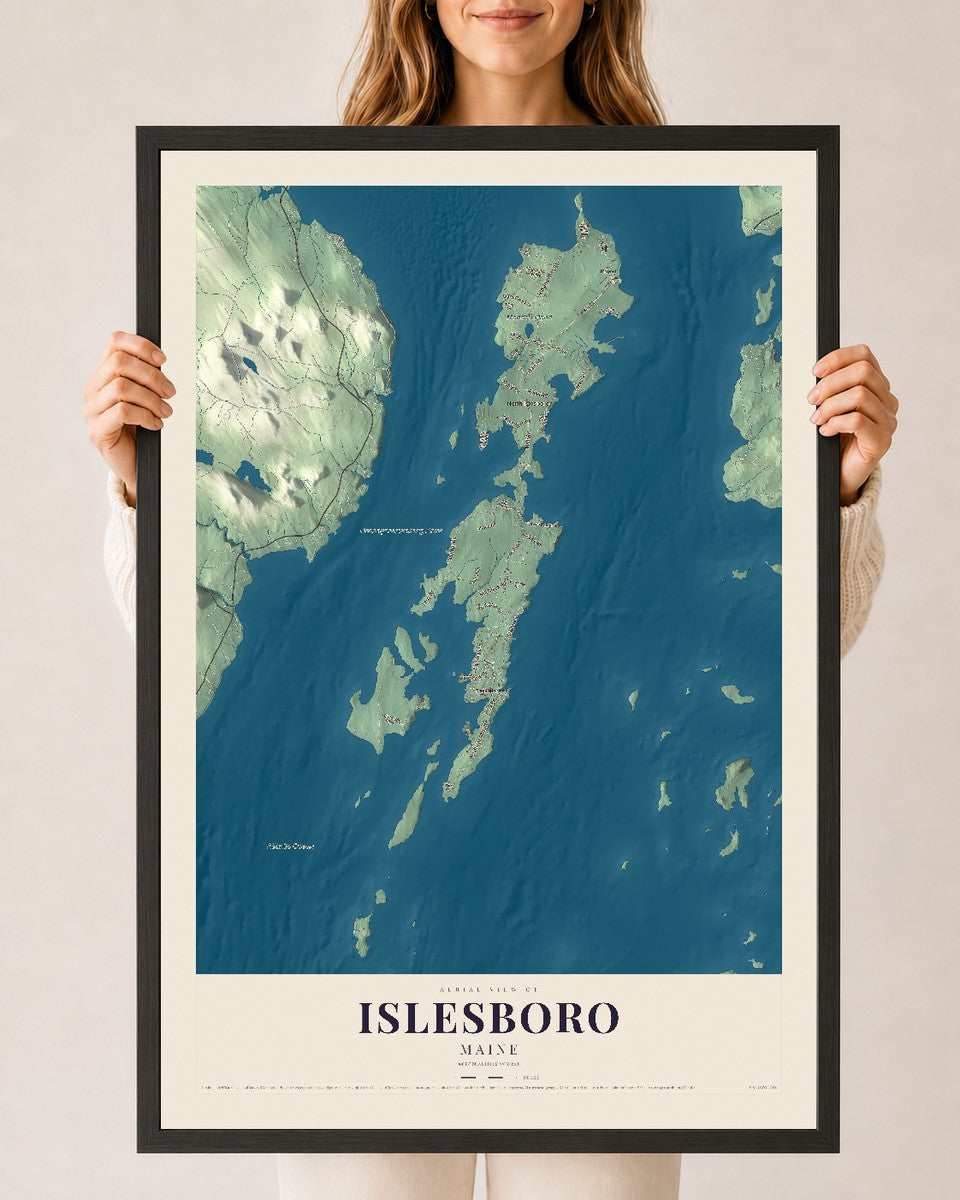 Islesboro, Maine map print - 24 x 36 black Ayous wood frame