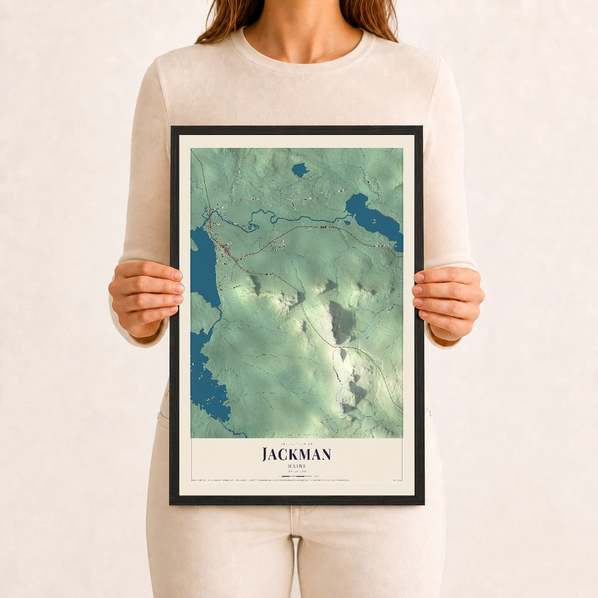 Jackman, Maine map print - 12 x 18 black Ayous wood frame