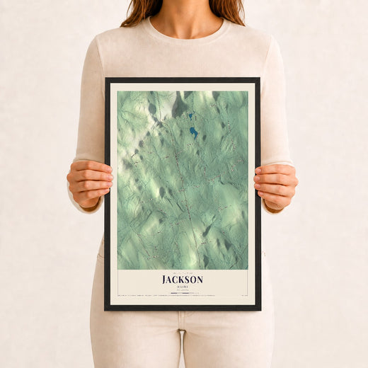 Map of Jackson, Maine, 12 x 18 inch print in a black wood frame