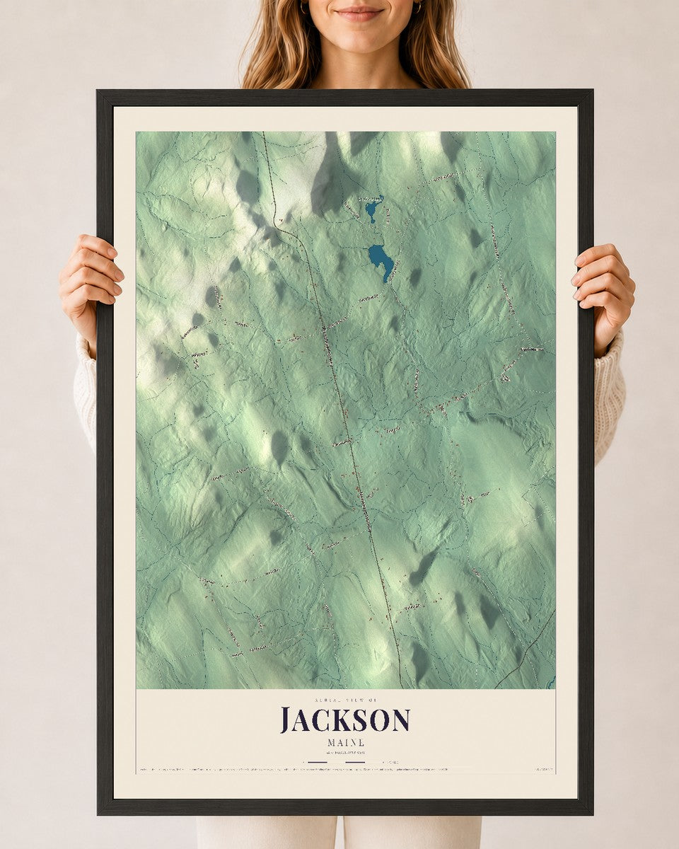 Jackson, Maine map print - 24 x 36 black Ayous wood frame