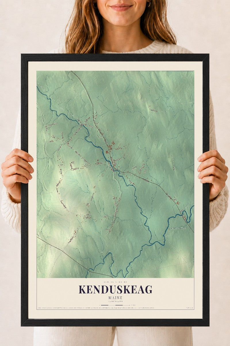 Kenduskeag, Maine map print - 18 x 24 black Ayous wood frame