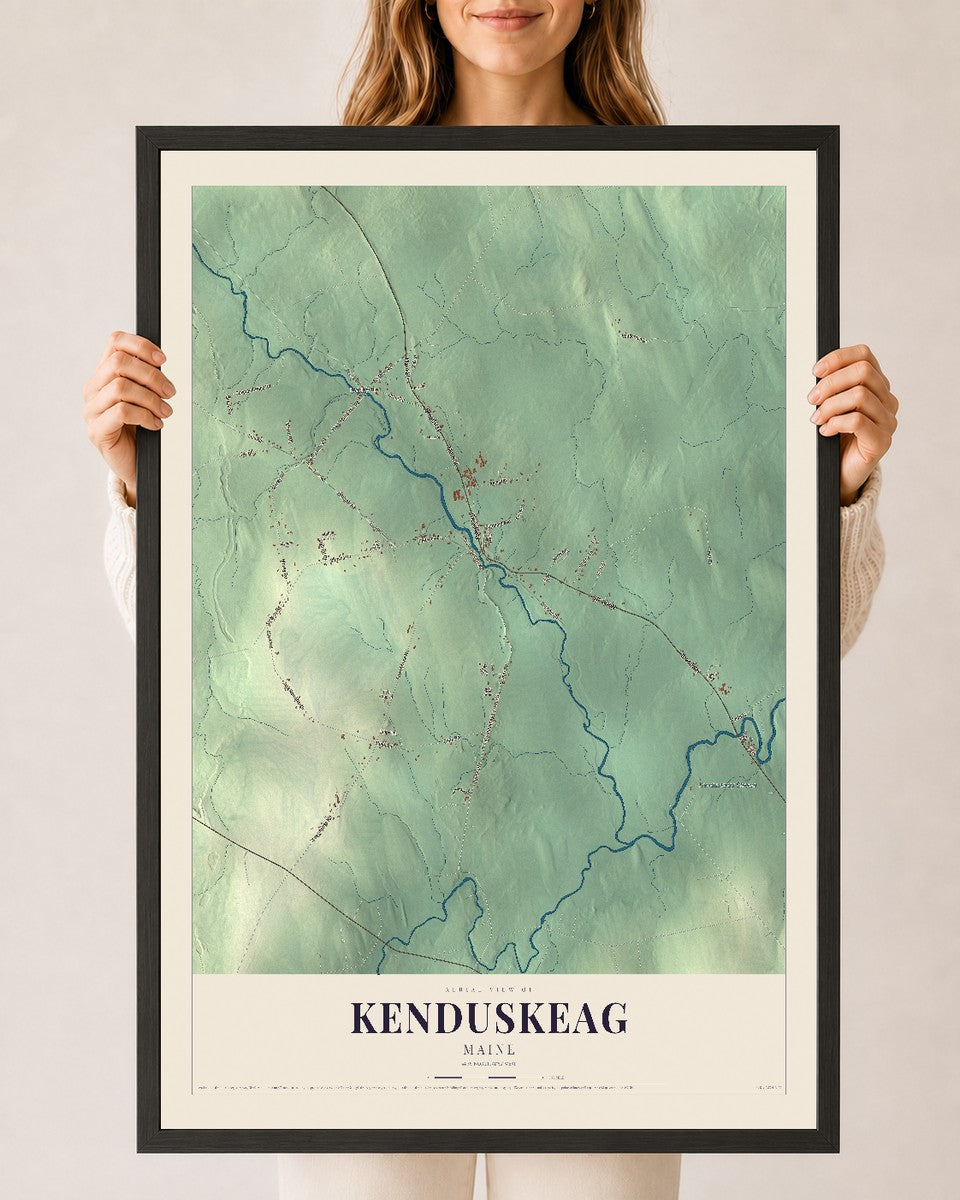 Kenduskeag, Maine map print - 24 x 36 black Ayous wood frame