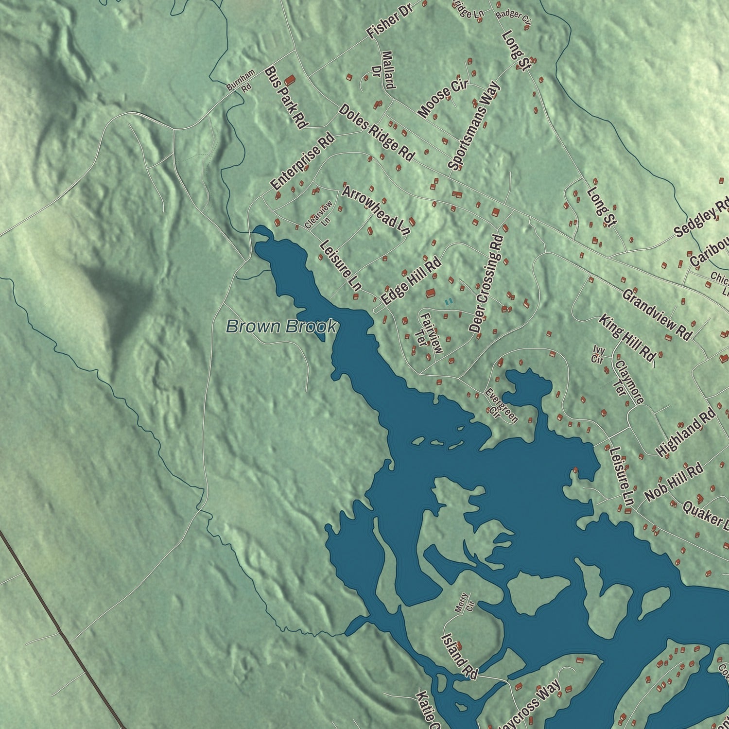 Terrain and local geography detail from the Lake Arrowhead, Maine map