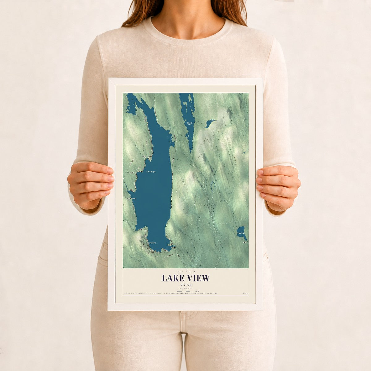 Lake View, Maine map print - 12 x 18 white Ayous wood frame