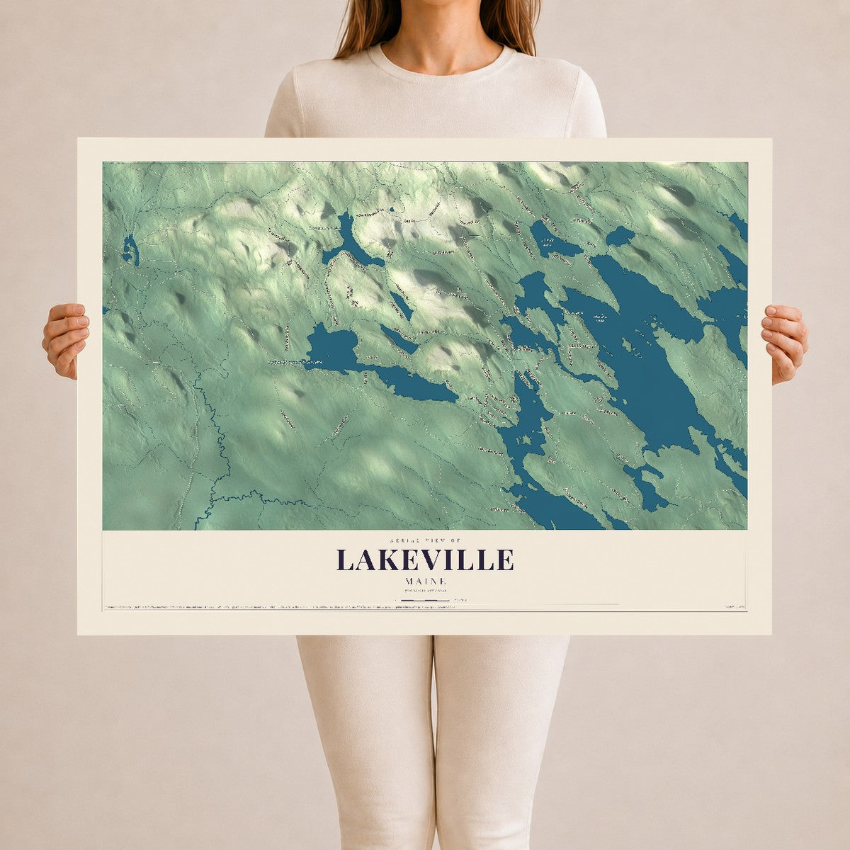 Lakeville, Maine map print - 24 x 36 archival matte print
