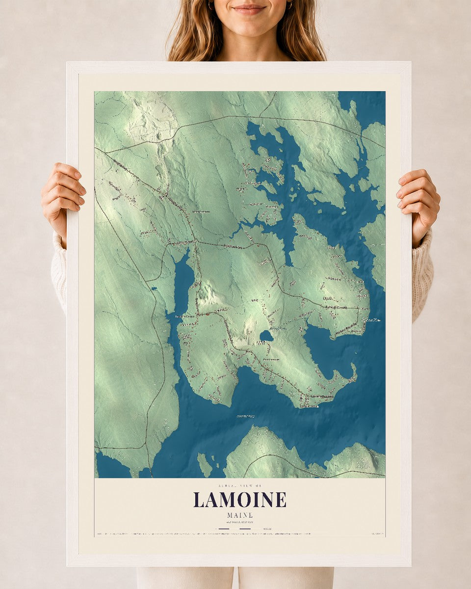 Lamoine, Maine map print - 24 x 36 white Ayous wood frame