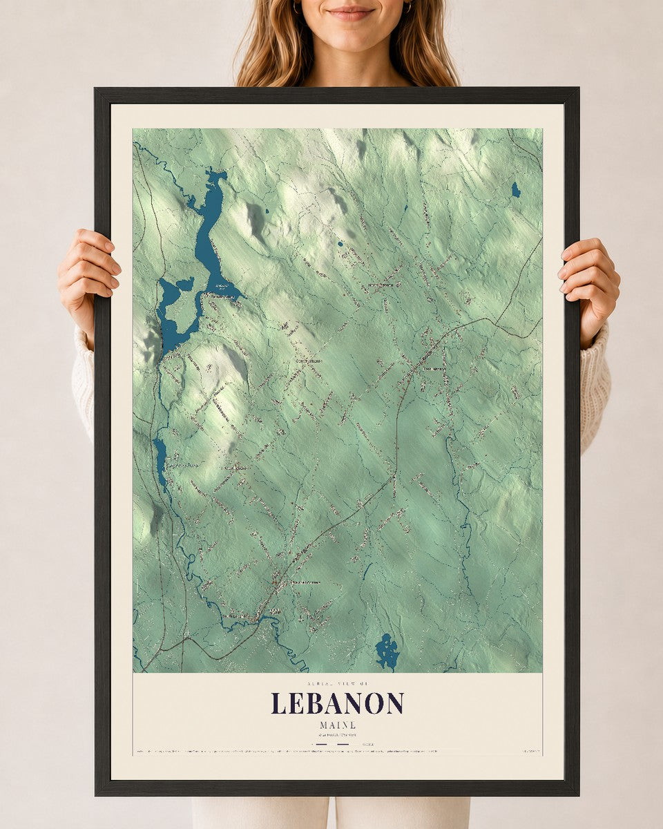 Lebanon, Maine map print - 24 x 36 black Ayous wood frame