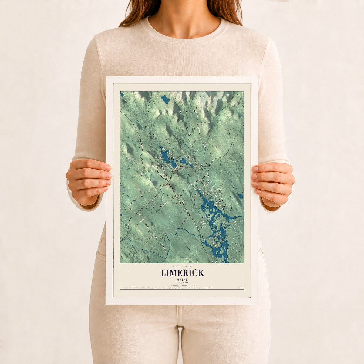 Limerick, Maine map print - 12 x 18 white Ayous wood frame