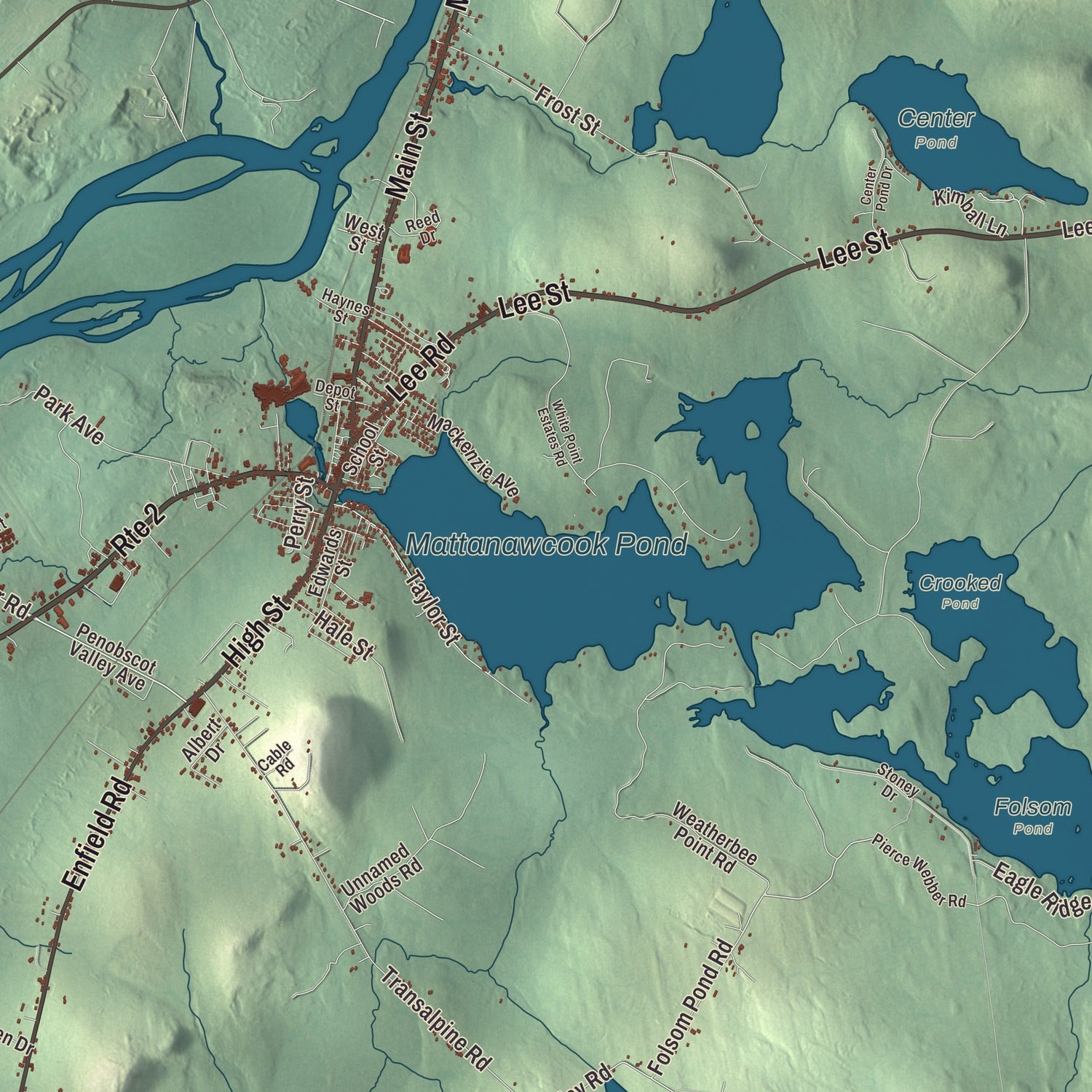 Terrain and local geography detail from the Lincoln, Maine map