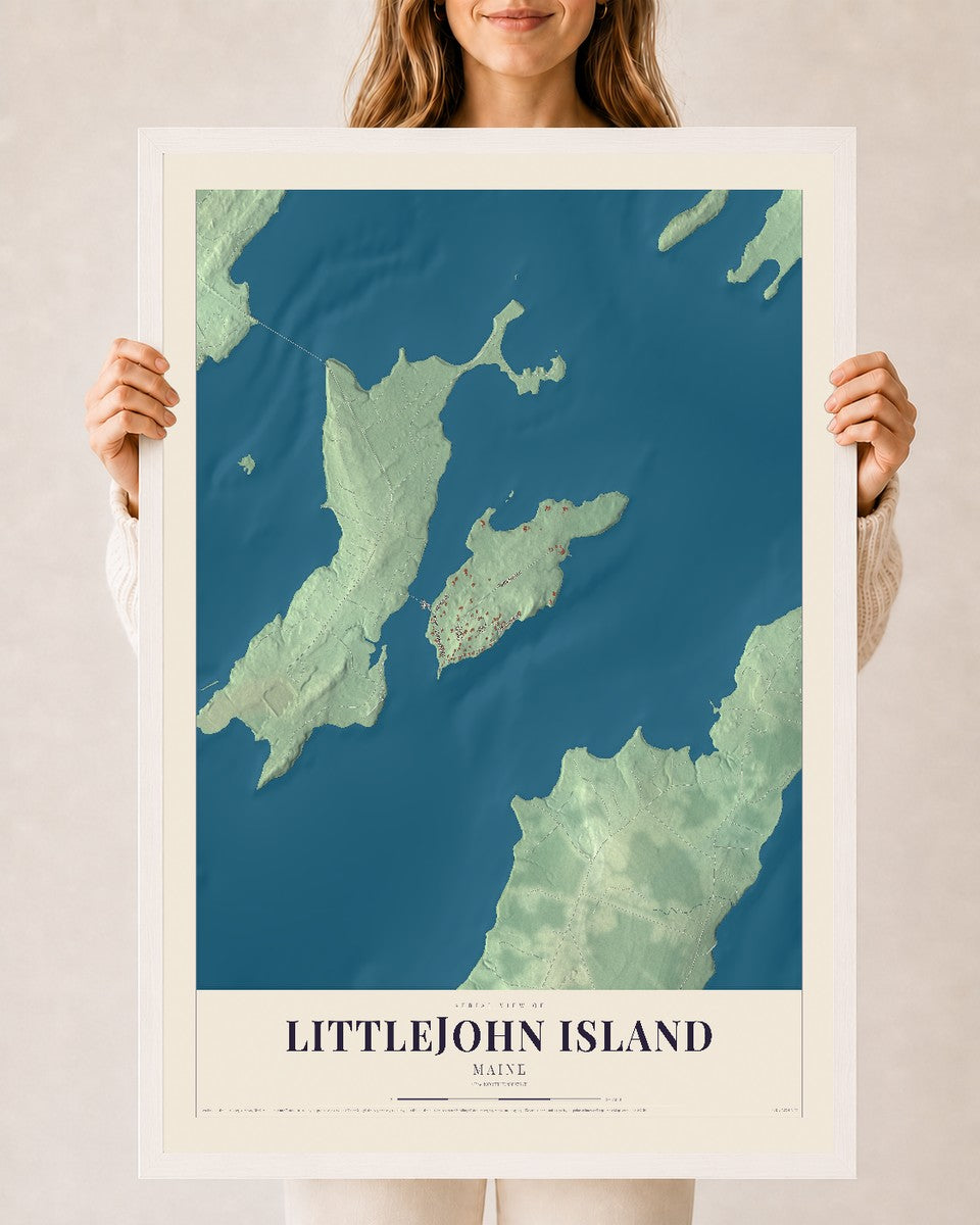 Littlejohn Island, Maine map print - 24 x 36 white Ayous wood frame