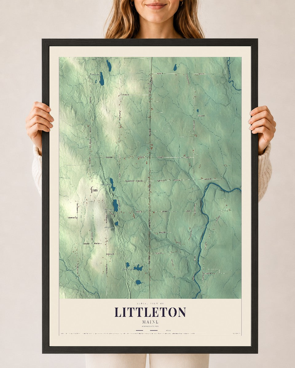 Littleton, Maine map print - 24 x 36 black Ayous wood frame