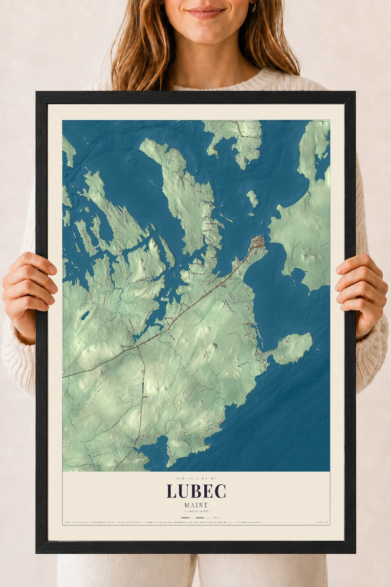 Lubec, Maine map print - 18 x 24 black Ayous wood frame