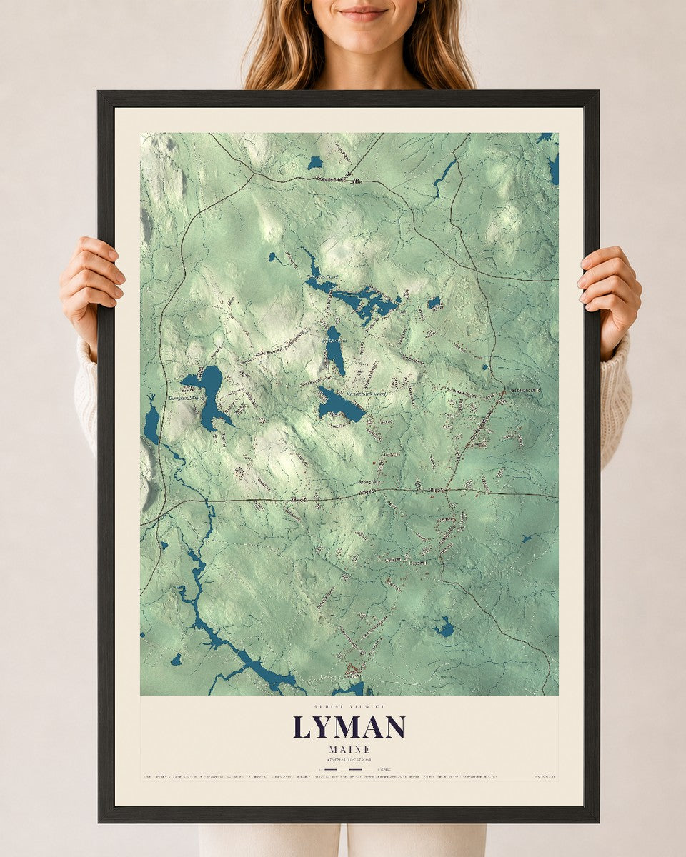 Lyman, Maine map print - 24 x 36 black Ayous wood frame