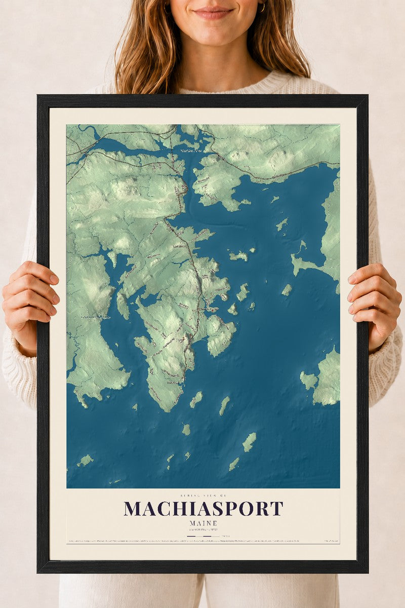 Machiasport, Maine map print - 18 x 24 black Ayous wood frame