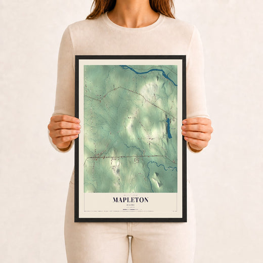 Map of Mapleton, Maine, 12 x 18 inch print in a black wood frame