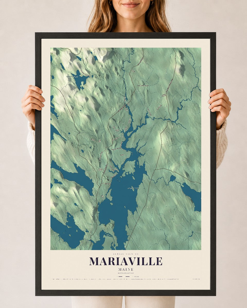 Mariaville, Maine map print - 24 x 36 black Ayous wood frame