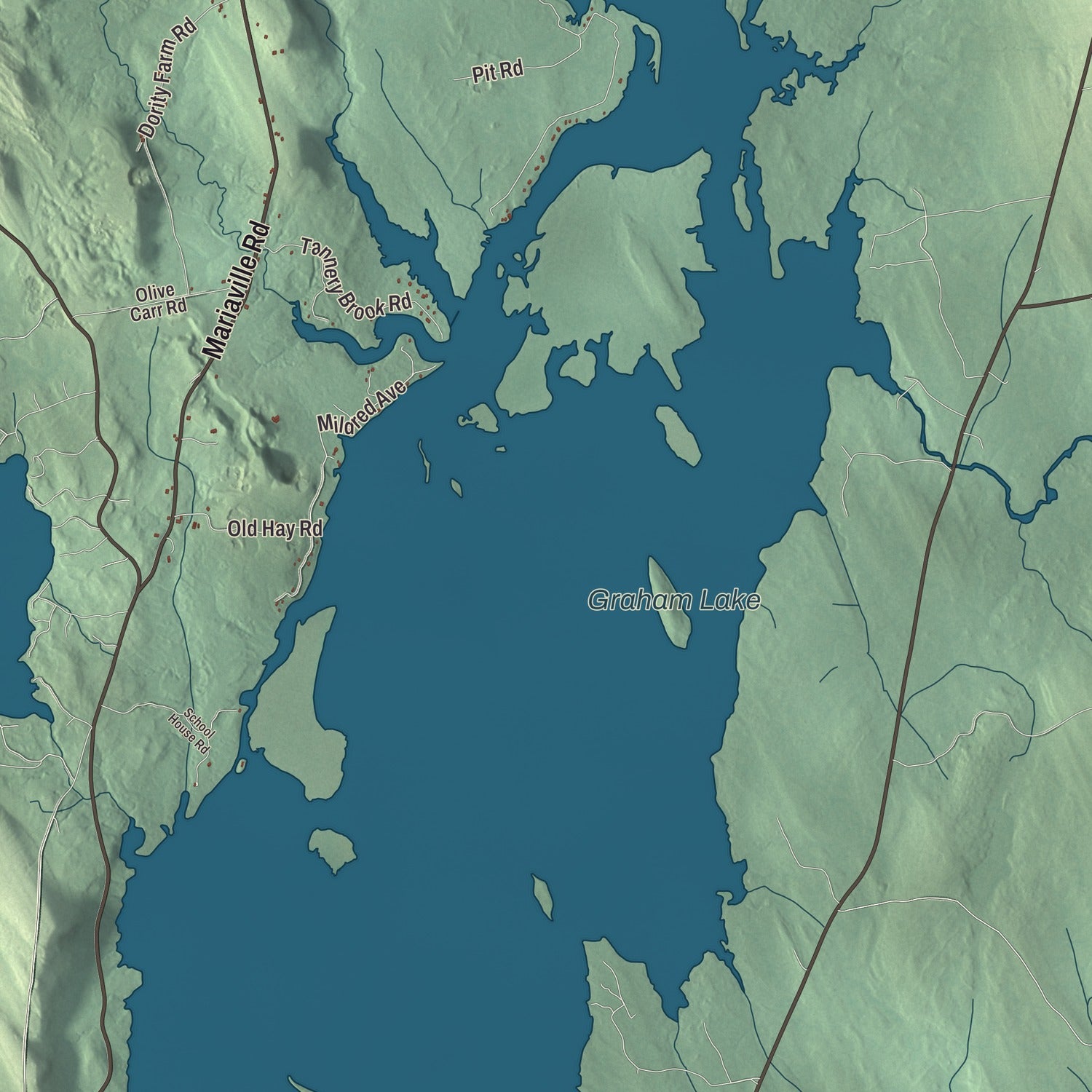 Terrain and local geography detail from the Mariaville, Maine map