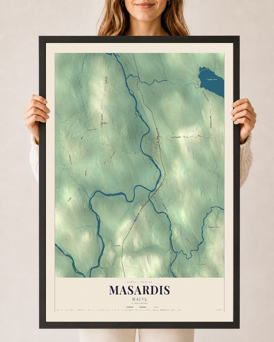 Masardis, Maine map print - 24 x 36 black Ayous wood frame