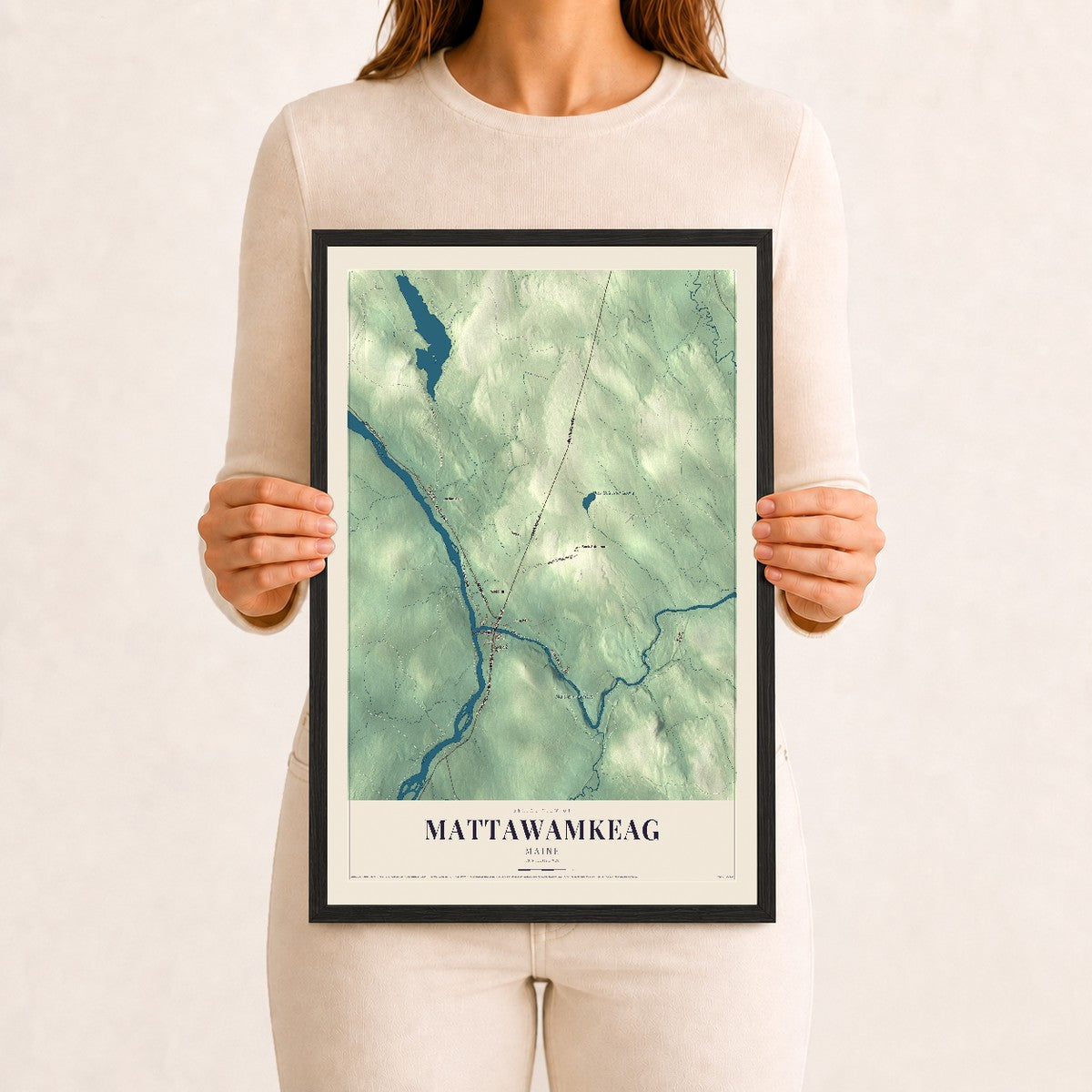 Mattawamkeag, Maine map print - 12 x 18 black Ayous wood frame
