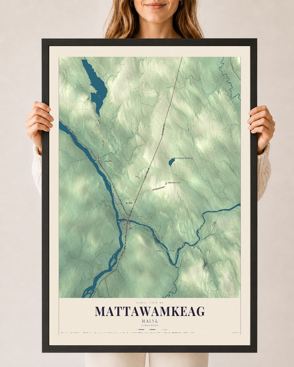 Mattawamkeag, Maine map print - 24 x 36 black Ayous wood frame