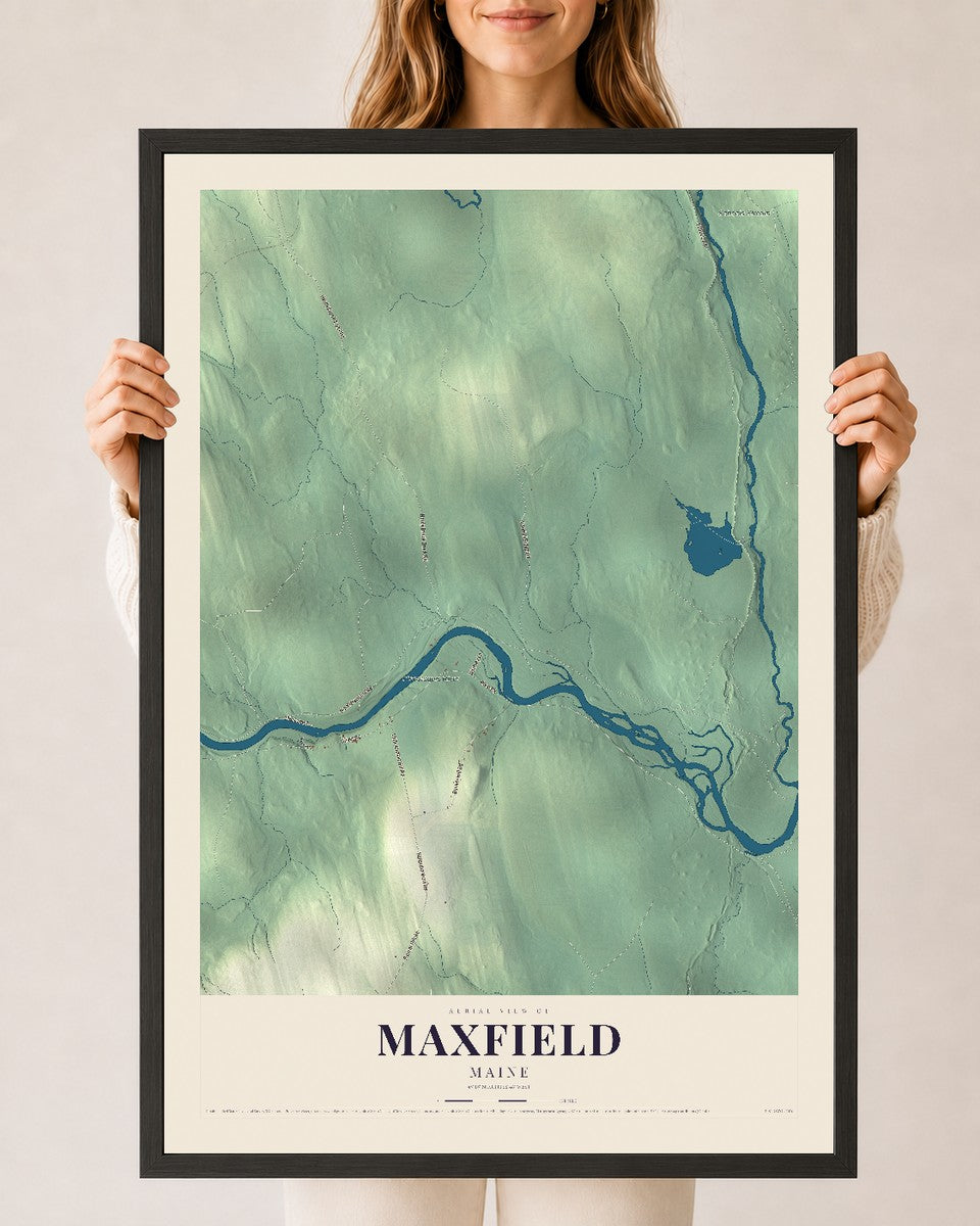 Maxfield, Maine map print - 24 x 36 black Ayous wood frame