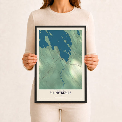 Map of Meddybemps, Maine, 12 x 18 inch print in a black wood frame