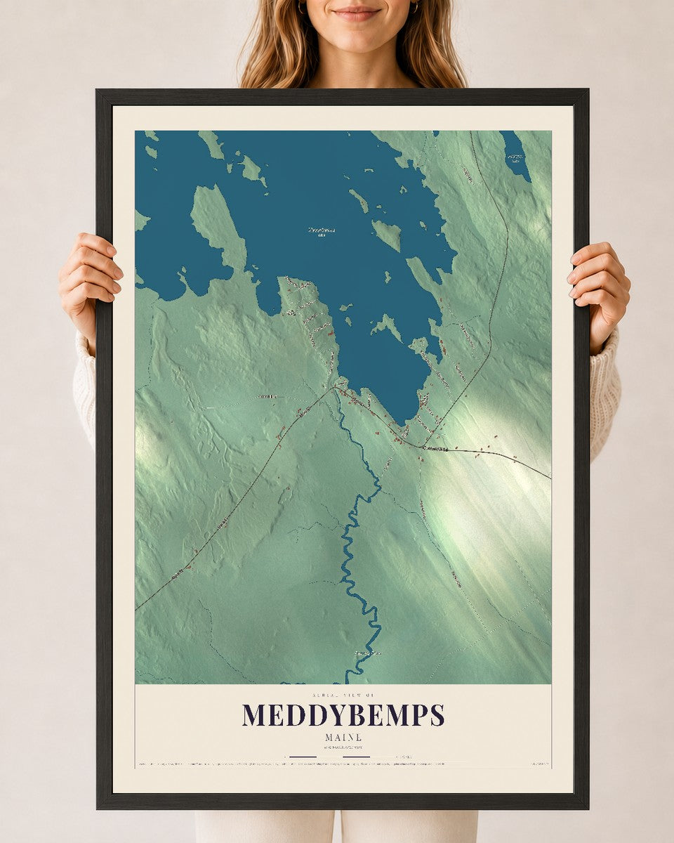 Meddybemps, Maine map print - 24 x 36 black Ayous wood frame
