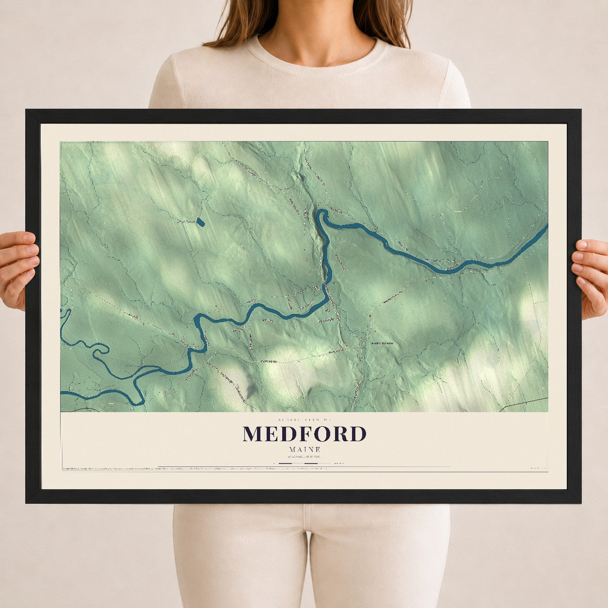 Medford, Maine map print - 18 x 24 black Ayous wood frame