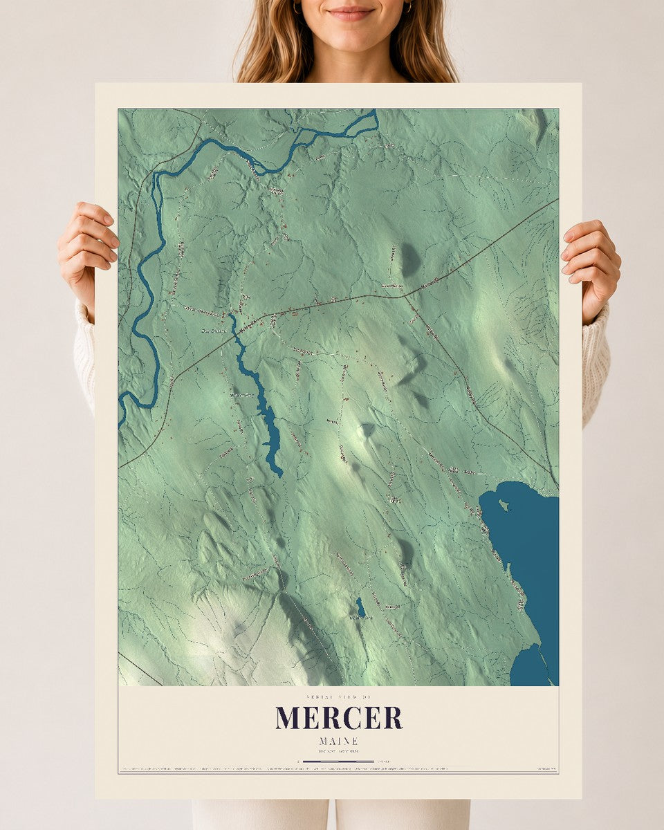 Mercer, Maine map print - 24 x 36 archival matte print