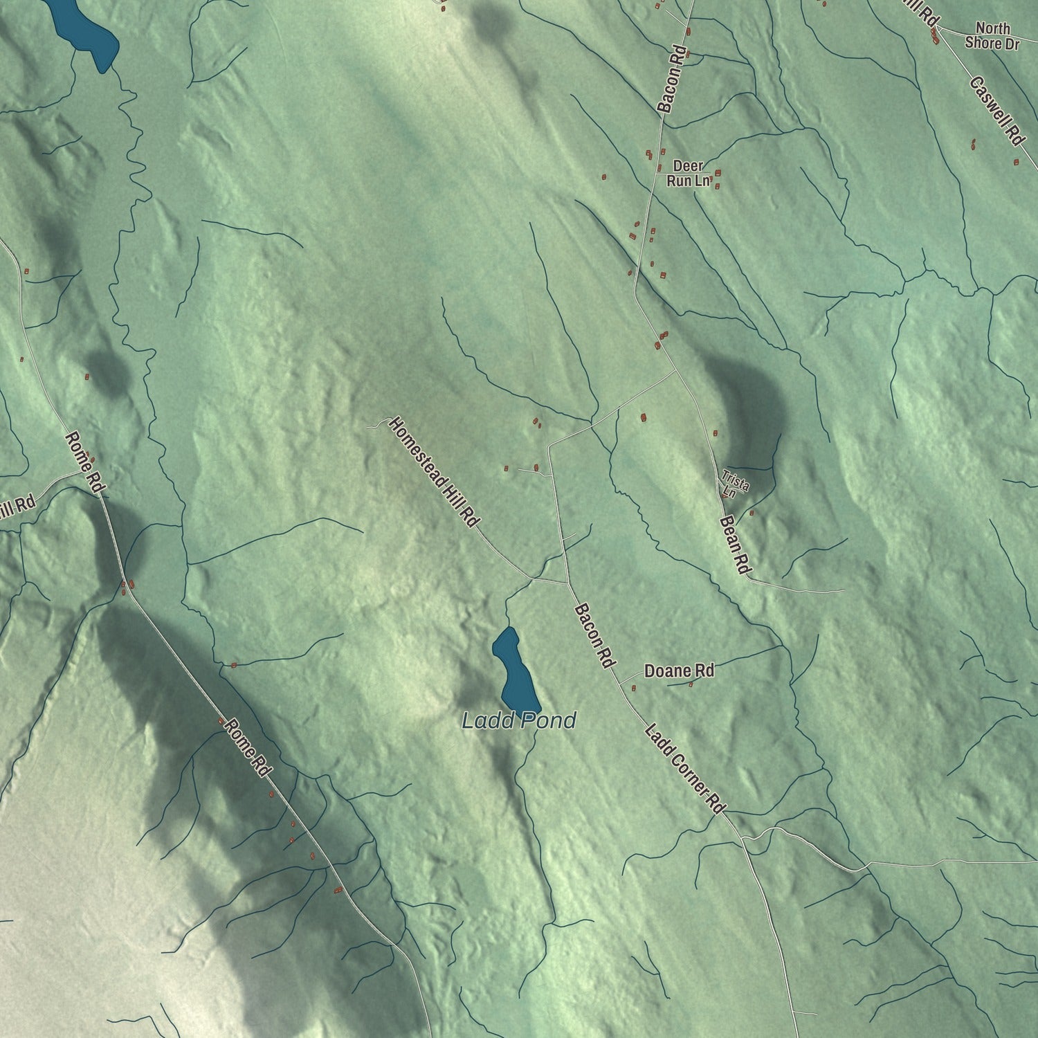 Terrain and local geography detail from the Mercer, Maine map