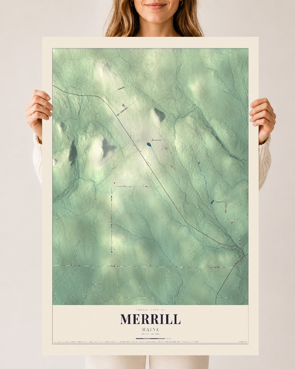 Merrill, Maine map print - 24 x 36 archival matte print