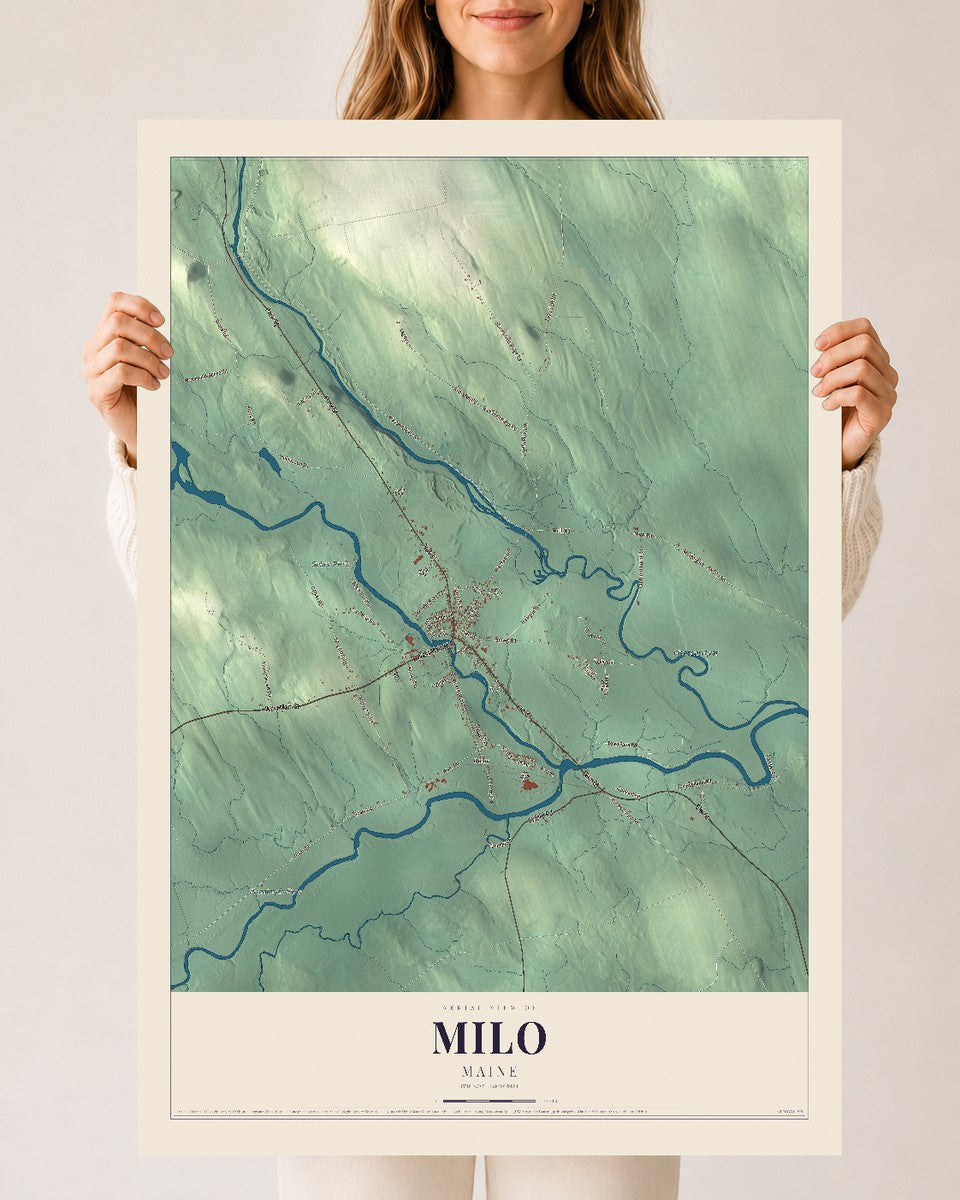 Milo, Maine map print - 24 x 36 archival matte print