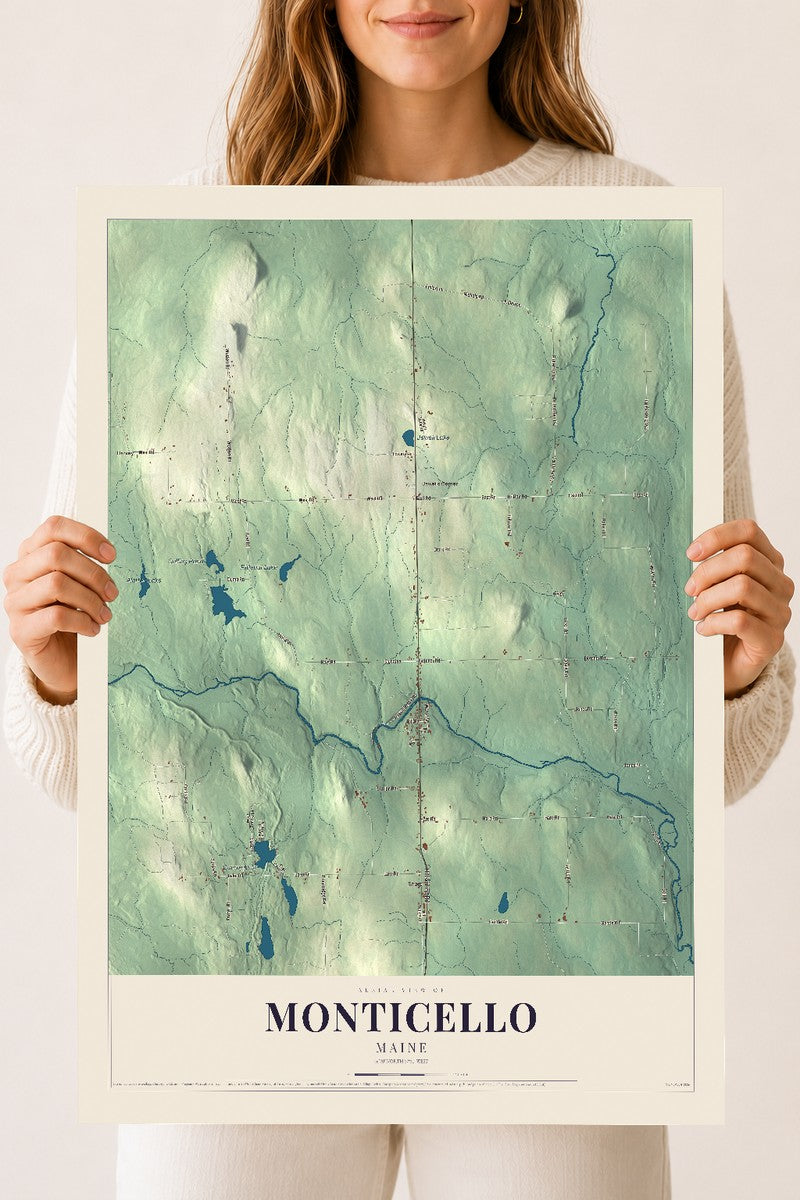 Monticello, Maine map print - 18 x 24 archival matte print