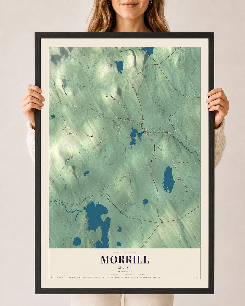 Morrill, Maine map print - 24 x 36 black Ayous wood frame