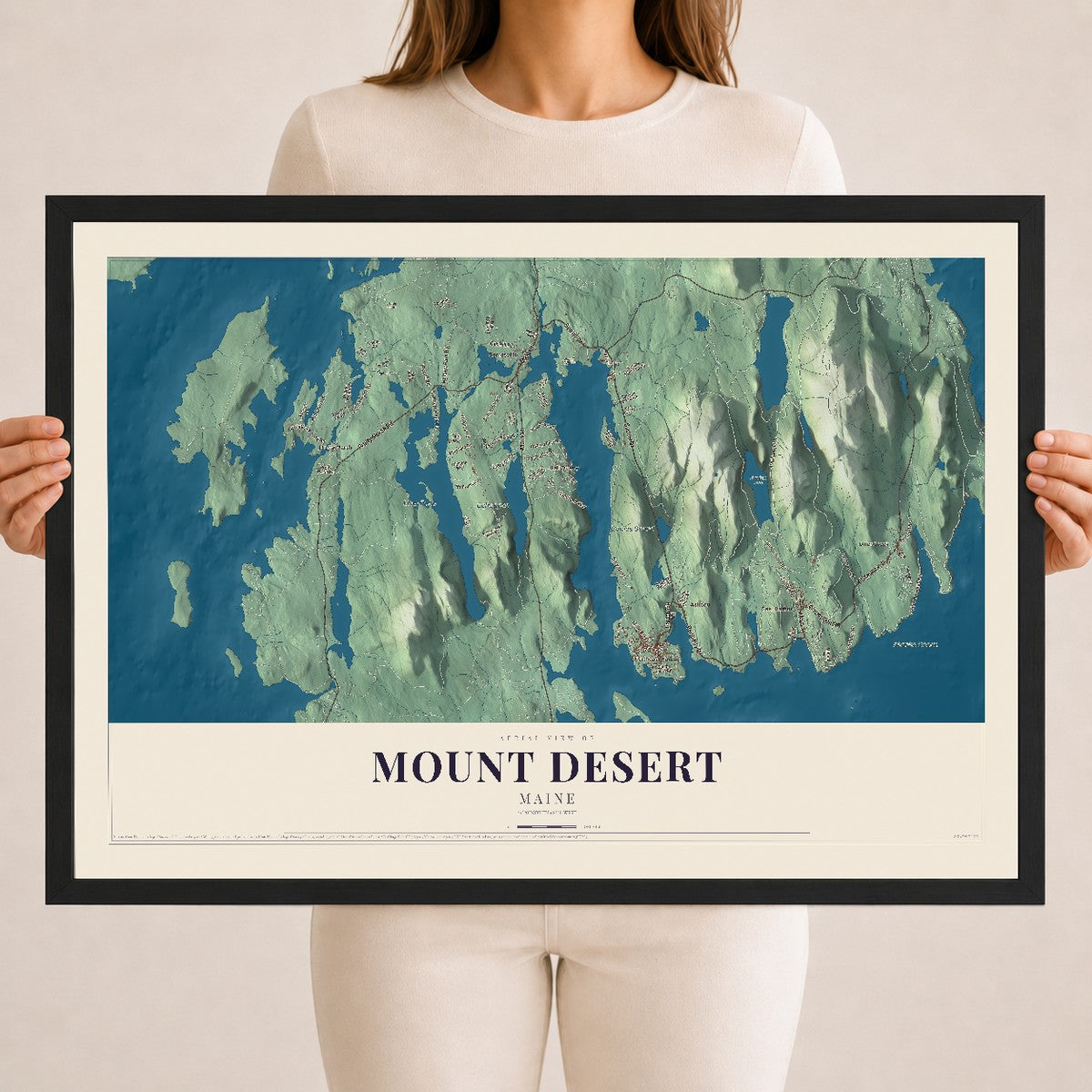 Mount Desert, Maine map print - 18 x 24 black Ayous wood frame
