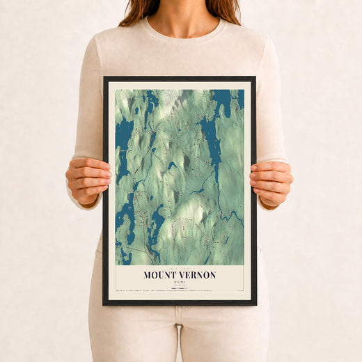 Map of Mount Vernon, Maine, 12 x 18 inch print in a black wood frame