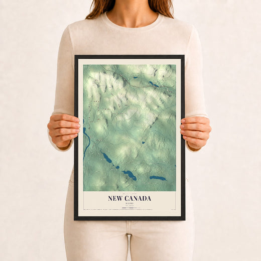 Map of New Canada, Maine, 12 x 18 inch print in a black wood frame