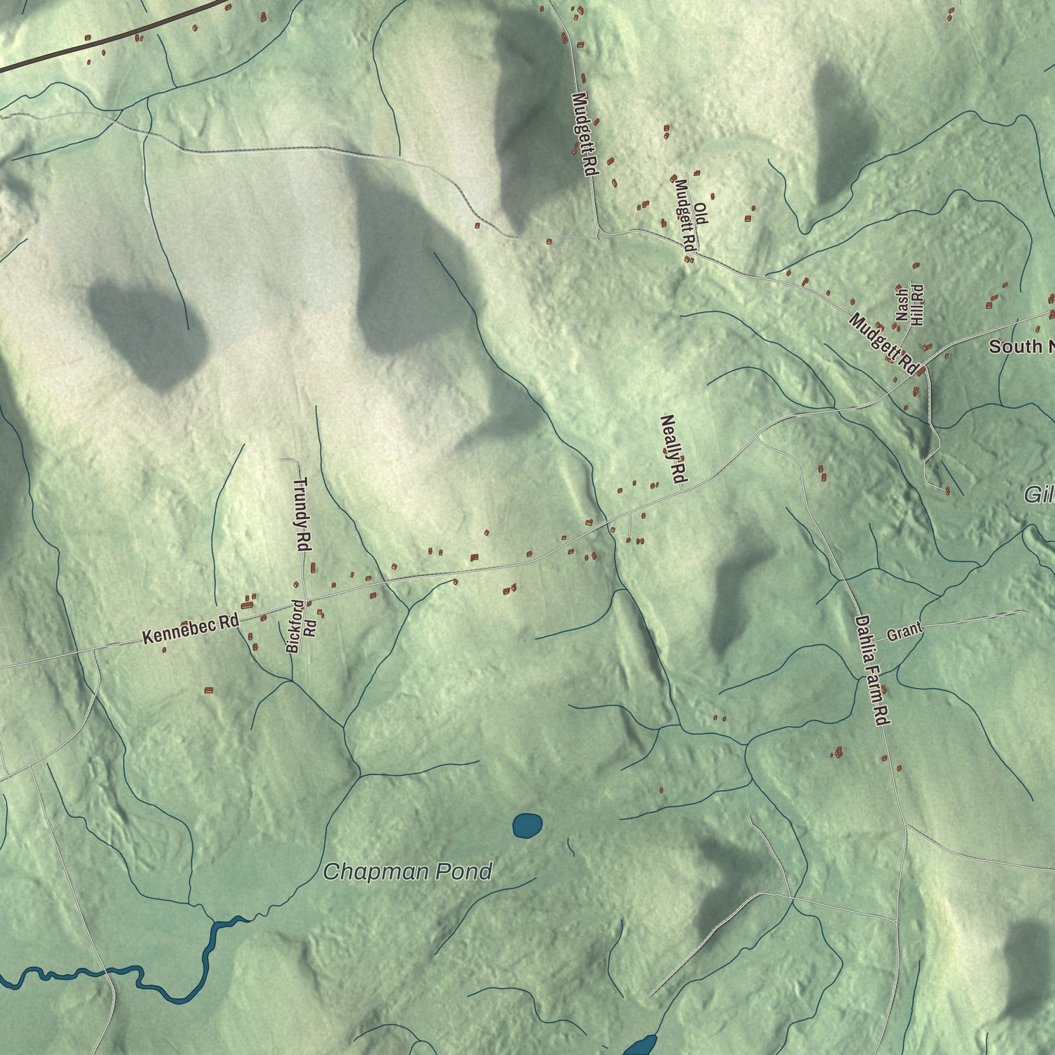 Terrain and local geography detail from the Newburgh, Maine map