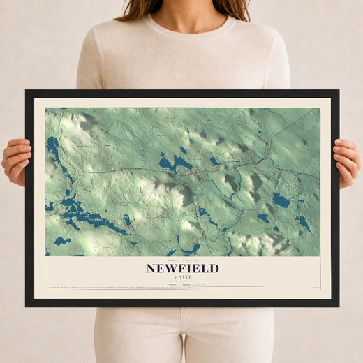 Map of Newfield, Maine, 12 x 18 inch print in a black wood frame