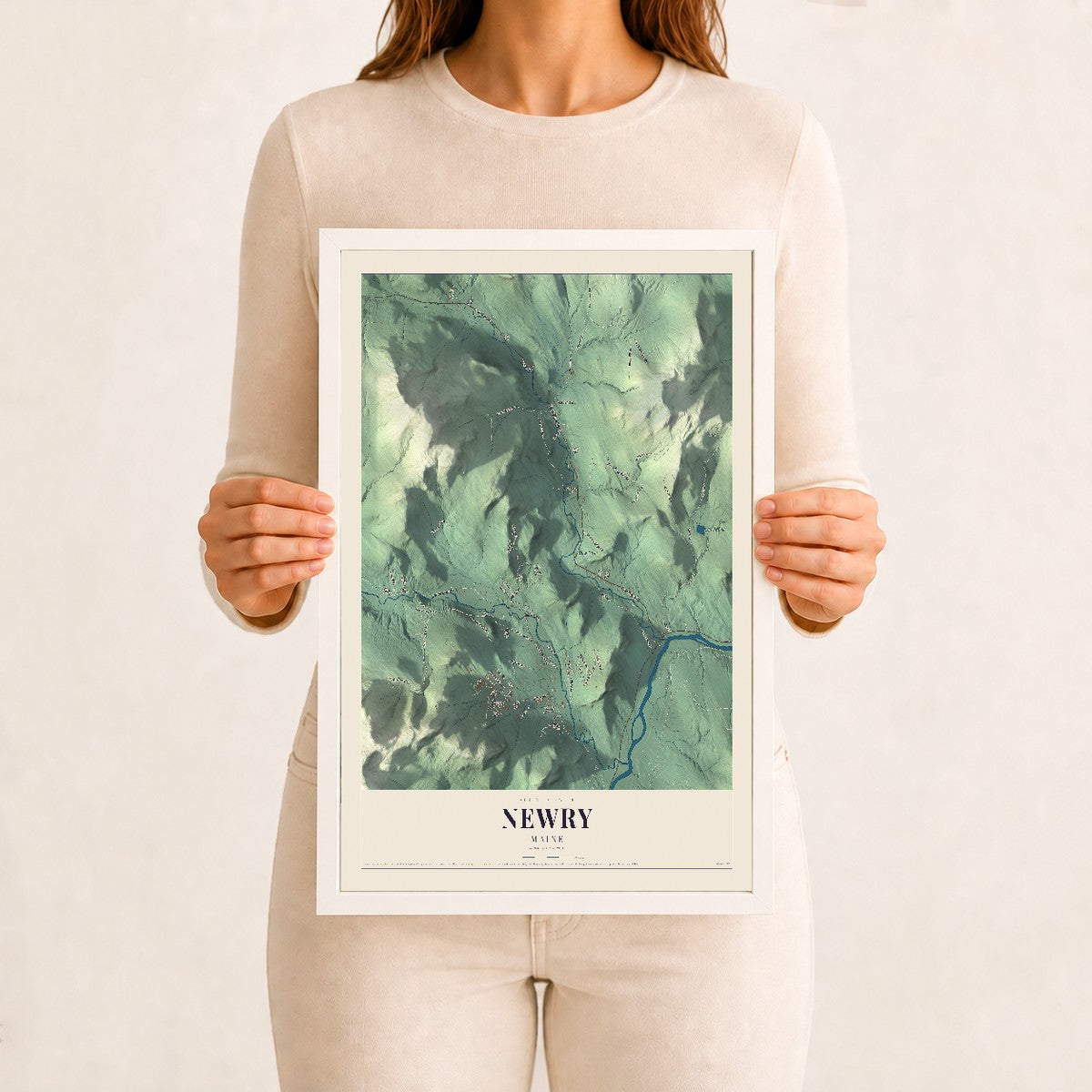 Newry, Maine map print - 12 x 18 white Ayous wood frame