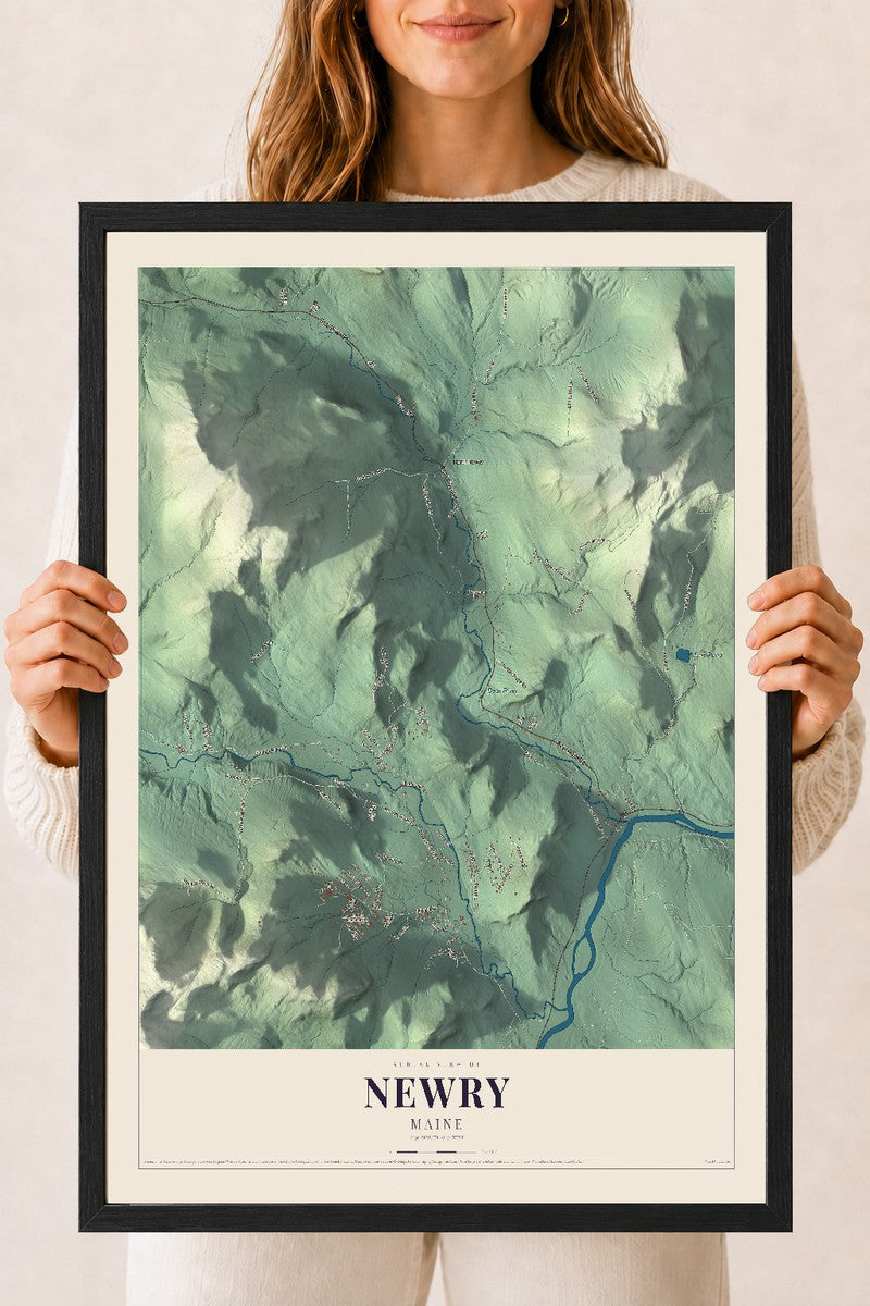 Newry, Maine map print - 18 x 24 black Ayous wood frame