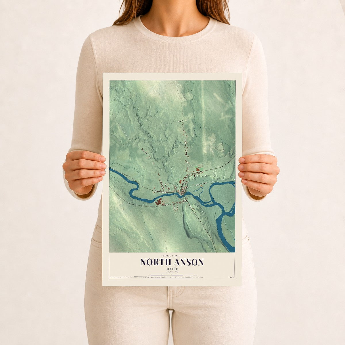 North Anson, Maine map print - 12 x 18 archival matte print